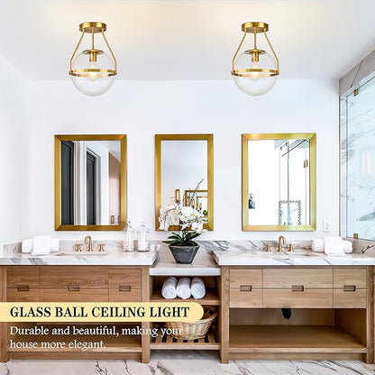 Bagood 10" Semi Flush Mount Ceiling Light with Clear Glass Shade Mid Century Ceiling Light Modern Gold Globe Semi Flush Mount Ceiling Light Fixture for Bedroom Hallway Bathroom Foyer (Bulb Incl.)