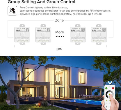 BTF-LIGHTING SP630E Bluetooth Controllers 4 Zones 2.4GHz Dimming RF RB1 Remote Kit Support FCOB COB SMD PWM or SPI Single Color LED Strip WS2811 IC etc DC5V DC12V DC24V