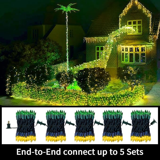 LAMPHOME St. Patrick's Day Mini String Lights, Super-Bright Extendable Green and Yellow Christmas Lights Decoration 100Lights 19.6ft UL Certified Mini Bulb for Outdoor Christmas Tree Decor