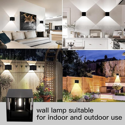 Mille Lucciole 20W 2Pack Outdoor Wall Lights Exterior/Interior,LED Black Outdoor Wall Sconces Light Fixtures Modern,IP65 Waterproof Square Aluminum Wall Lamps, Up and Down Lights 3000K Warm Lights