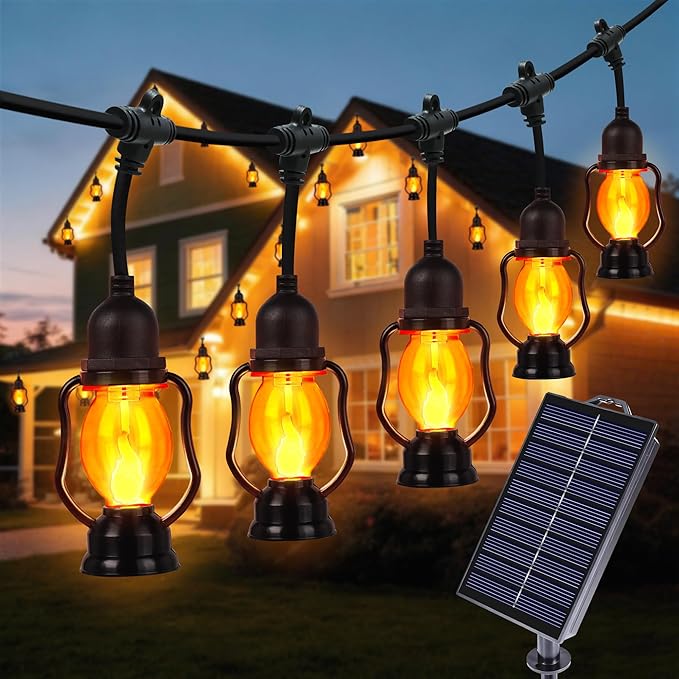 Zeiliuled Solar Flame String Lights, 21FT Solar String Lights Outdoor Waterproof with 10 Flickering Flame Bulb,Shatterproof Solar Power Patio Lights with for Yard Bistro Porch Garden Camping Decor