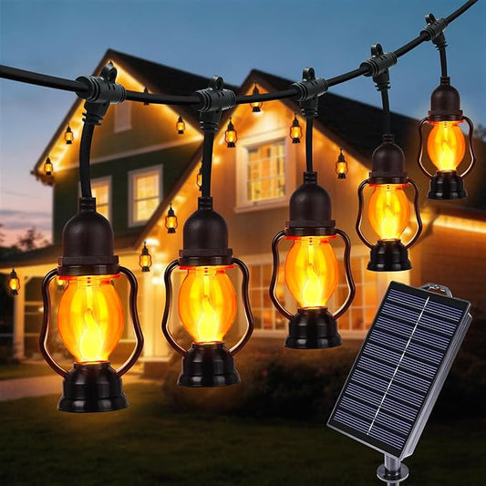 Zeiliuled Solar Flame String Lights, 21FT Solar String Lights Outdoor Waterproof with 10 Flickering Flame Bulb,Shatterproof Solar Power Patio Lights with for Yard Bistro Porch Garden Camping Decor