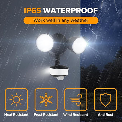 LUTEC 34W 3700 Lumen LED Security Lights Motion Sensor Light Outdoor with Night Light, 5000K IP65 Waterproof, Dusk to Dawn, Hardwired Motion Detector Flood Light for Garage, Yard-Black Night Light