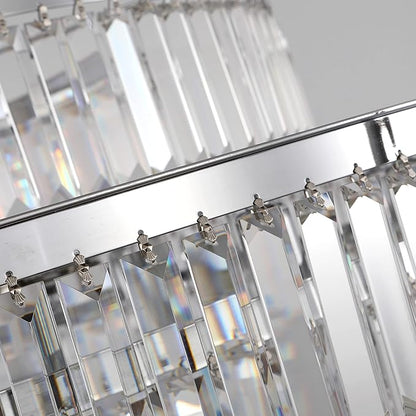 Modern Crystal Chandelier 20" Chrome Round Pendant Light, 4-Tier Luxury Ceiling Light Fixture with Clear Prisms for Dining Room Living Room Foyer