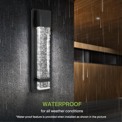 ASD LED 18" Bubble Glass Wall Light Fixture, Outdoor & Indoor Seeded Sconce | 3CCT, Waterproof, Dimmable, ETL Listed | 12W 500LM 3000-5000K 120V | Exterior Lantern, Porch Lighting | Black