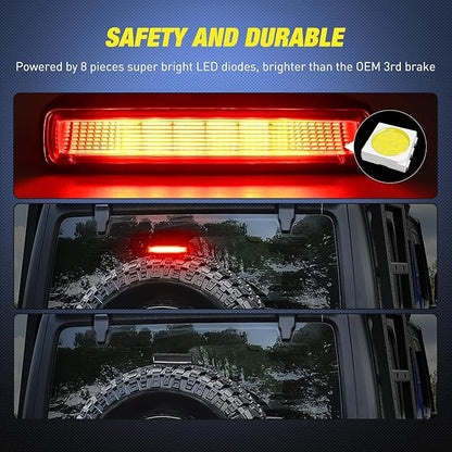Nilight Third Brake Light Tail High Mount Stop Lights Replacement for 2018-2026 Wrangler JL Accessories LED lamp with Smoked Lens Black Housing