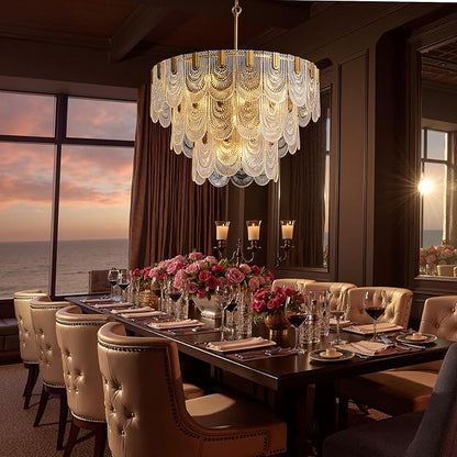 31.5-inch Glass Chandelier,Gold Glass Kitchen Island Lights,16-Light Dining Room Hanging Pendant Light Fixture for Living Room, Bedroom,Foyer, Bathroom,Entryway, Brass Finish, D31.5 xH34.6