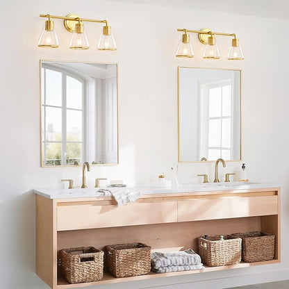Gold Vanity Light - Bathroom Light Fixtures Over Mirror, 3 Lights Fixture, Clear Glass Shade, 22 inch Modern Wall Sconce for Bathroom, Bedroom