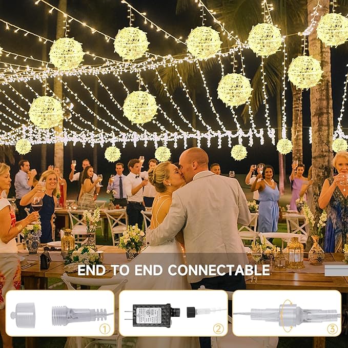 Baung Christmas String Lights Outdoors,4 Pack 7.98" Sphere Ball Tree Garden Globe Lights for Home, Party, Christmas, Porch Patio,Wedding, Garden,Tree Decoration with Memory Function Plug
