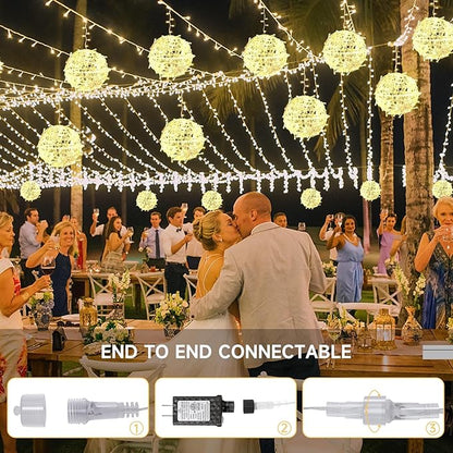 Baung Christmas String Lights Outdoors,4 Pack 7.98" Sphere Ball Tree Garden Globe Lights for Home, Party, Christmas, Porch Patio,Wedding, Garden,Tree Decoration with Memory Function Plug