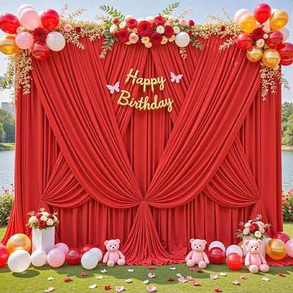 Red Backdrop Curtain for Parties Wedding Wrinkle Free Red Photo Curtains Backdrop Drapes Fabric Decoration for Birthday Party Baby Shower Christmas 5ft x 7ft,2 Panels