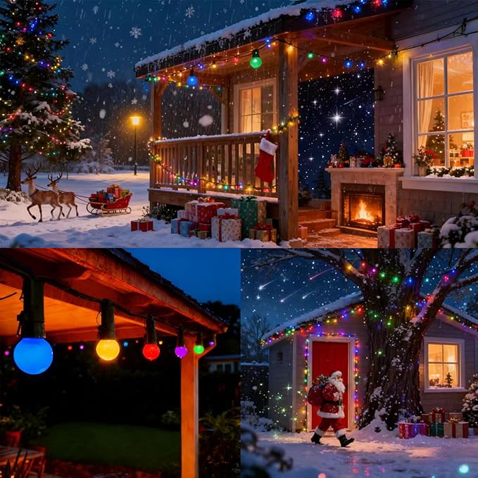 Colored Round Christmas Lights 13.5Ft Vintage Christmas Tree Light 50 LED Mini Multicolor Globe Lights, Plug in Fairy Xmas Light for Indoor Outdoor Home Party Fireplace Balcony Porch Patio Tree Decor