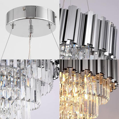 Chrome Crystal Chandelier, 7 Lights 4-Tier Modern Luxury Chandelier Lighting Fixture for Dining Room, Entryway, Bedroom, Round 21.6"