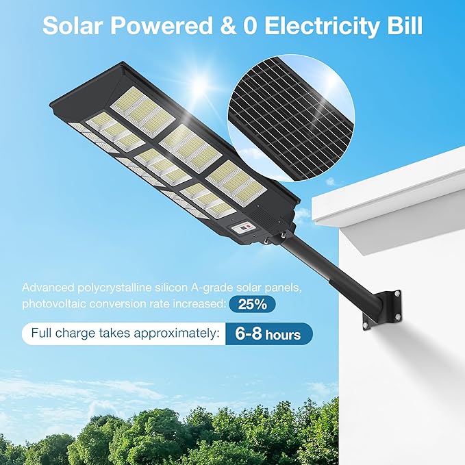 OKPRO 15000W Solar Street Lights Outdoor,Commercial Parking Lot Lights Dusk to Dawn, Waterproof Solar Security Flood Lights with Motion Sensor and Remote for Yard, Highways, Driveway(2 Pack)
