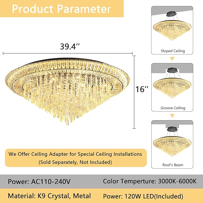 Modern LED Crystal Chandelier for Living Room Dimmable Large Ceiling Light Fixture Round Raindrop Chandeliers for Dining Room Entryway Bedroom Foyer Black