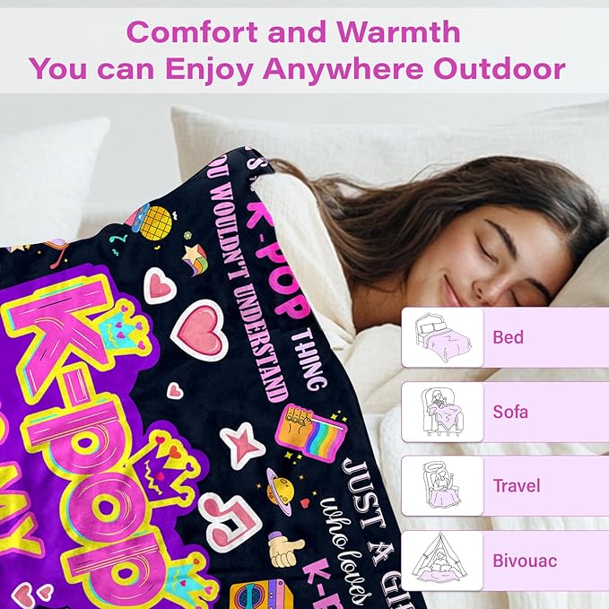 Kpop Blanket Gifts for Teens Soft Korean Blanket with Trendy for Women, Kpop Gifts for Women and K-Pop Lovers, Cozy Flannel Throw for Bedroom Room Decor, Gifts for Chritsmas Thanksgiving 60x80in
