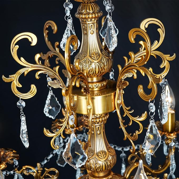 Antique Gold Crystal Chandelier Large, 36.4" Vintage Bronze Chandeliers Lighting for High Ceiling Foyer Entry Way 10-Light Candle Hanging Light Fixture Living Room Hall