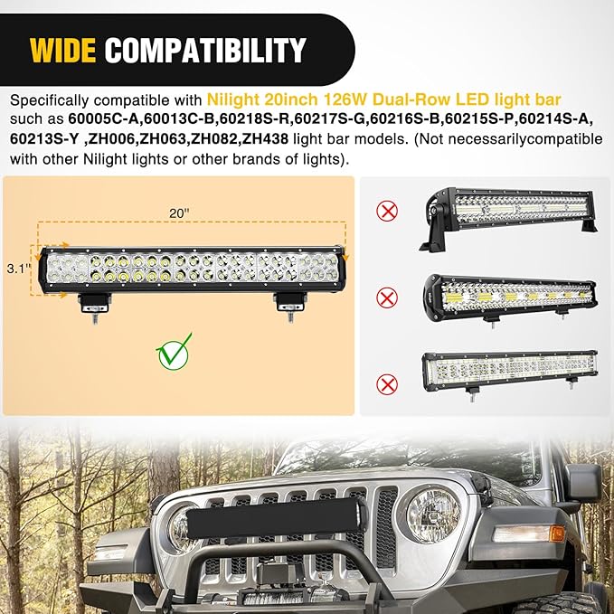 Nilight 20 Inch LED Light Bar Cover Black Protective Cover Durable Polycarbonate Lens Waterproof Dustproof Scratch-Proof for Double-Row Lights Off Road Driving Lighting