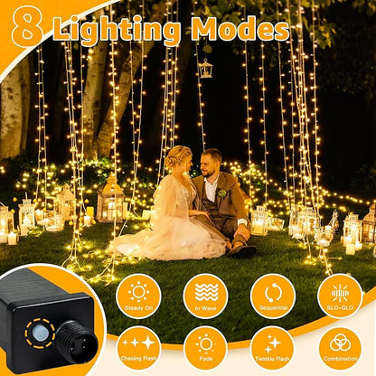Ollny 120LED 40FT String Lights, Waterproof Connectable Fairy Lights with Timer 8 Modes, Warm White Plug in Indoor Light for Bedroom Classroom Outdoor Wedding Christmas Party Decorations