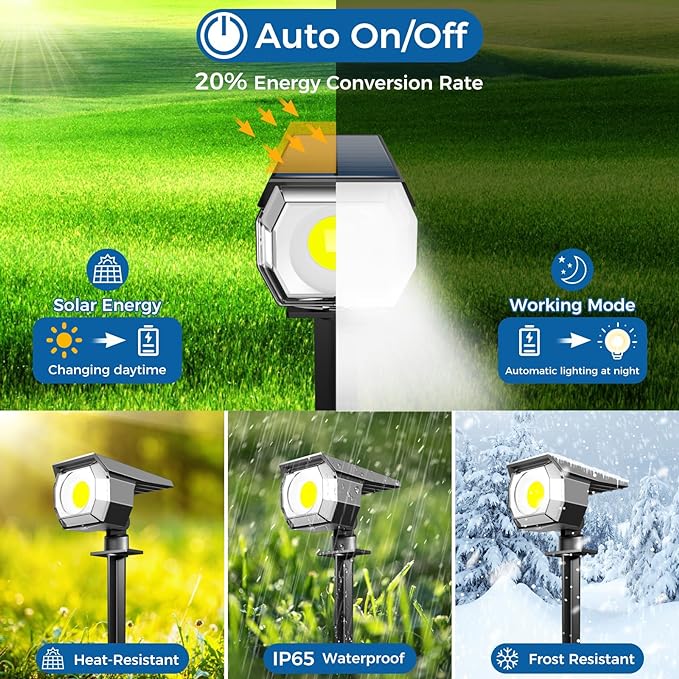 Peasur 8 Pack Solar Lights Outdoor, Spotlights Outdoor Waterproof 3 Modes, 2-in-1 Auto On/Off Solar Spot Landscape Lighting Outside for Tree Plants Yard Garden Pathway
