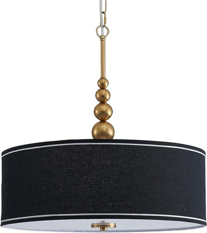 Shrine Lighting Drum Chandeliers, Farmhouse Style, Perfect Drum Pendant Light for Dining Room, D20'' x H7'', Adjustable Chains 59'', E26*3 Sockets, Black Linen Fabric Lampshade & Gold Rod