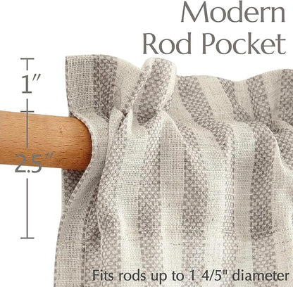 jinchan Striped Linen Kitchen Curtains 45 Inches Tier Curtains Farmhouse Modern Cafe Style Small Window Treatments Airy Light Filtering Rod Pocket for Living Room Bathroom 2 Panels Taupe Grey