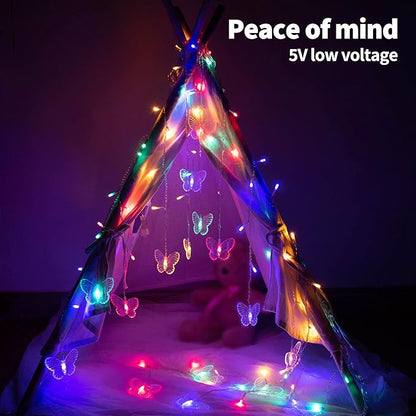 YOLIGHT Butterfly Curtain Lights 13ft 96 LED Fairy Light 8 Modes String Lights with Remote, Butterfly Hanging Decoration for Bedroom Garden Wall Ceiling Party Wedding Holiday Christmas (Multicolor)