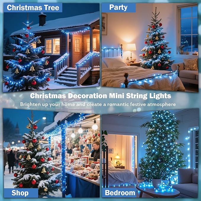Vigdur 2 Pack 13ft 50 Count Outdoor String Lights on Blue Wire Cord, UL Approved for Indoor/Outdoors Use, Connectable 120V Clear Outdoor Lights for Xmas Patio Home Party Garden Decor(Blue)