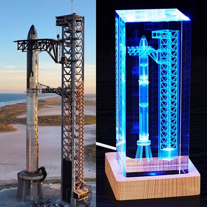 SpaceX Starship Collector's Crystal Lamp, 3D Laser-Etched Rocket Night Light, Ultimate Gift for Space Enthusiasts, Sci-Fi Fans & Mars Dreamers (Large)