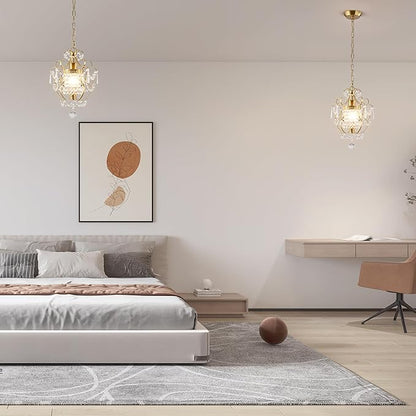Modern Gold Mini Chandelier, Crystal Light Fixtures Ceiling Mount 1 Light Small Crystal Chandeliers for Bedroom Elegant Crystal Pendant Lighting for Girls Room Dining Room Closet Kitchen Island