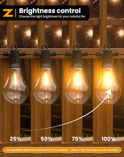 Zuske Outdoor String Lights, 50FT LED Patio Lights with 25+2 A45 Vintage Edison Shatterproof Bulbs, Waterproof Connectable Dimmable Outside Hanging Lights for Backyard Bistro Porch Garden