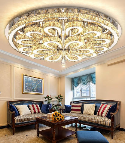 40'' Modern Chandeliers for Living Room Crystal Large Chandelier Ceiling Light Fixture LED Dimmable with Remote Pendant Lighting Flush Mount Lighting for Dining Room Bedroom Silver