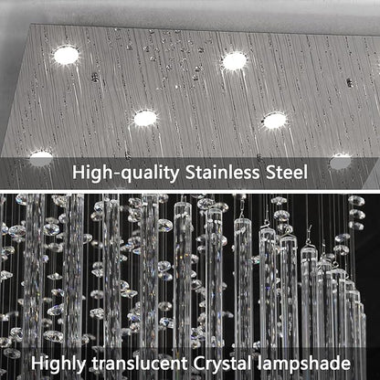HAIXIANG W40 x H120 Glam Chandelier with LED Bulbs Square Chandeliers, Crystal Raindrop High Ceiling Pendant Light for Entrance Large Villa Chandelier Foyer Lighting Fixtures Silver