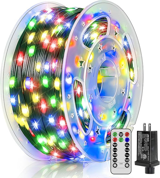 BrightChristmas 300 LED 98 FT Christmas Lights, Waterproof Outdoor String Lights with Remote and Timer, Christmas Tree Lights with 8 Modes Dimmable, Fairy Lights for Holiday Decor (Multicolor)