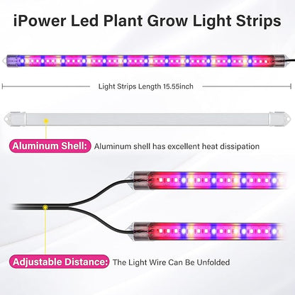 iPower Plant Grow Light Strips 96 LEDs for Indoor Plants, Auto ON & Off Timer and Multi-Dimmable Levels