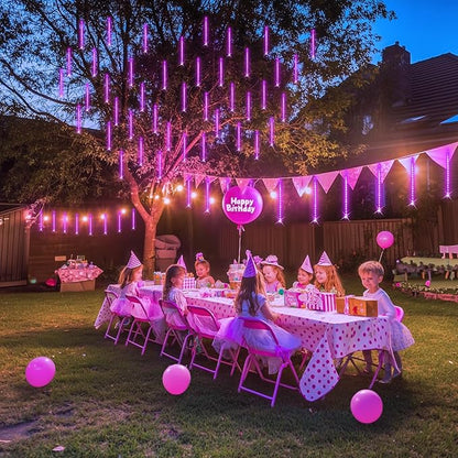 JMEXSUSS Pink Valentine Lights Outdoor, 8 Tube 144 LEDs Solar Meteor Shower Lights Outdoor, Solar Christmas Lights for Tree Eave Holiday Party Patio House Wedding Valentine's Day Decor