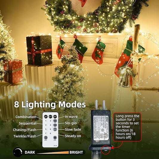 Dailyart Fairy Lights Plug in 500 Led with Remote 42Ft String Light with Timer Waterproof Lights for Bedroom Wreath Party Window Wedding Decoration Warm White Green Wire