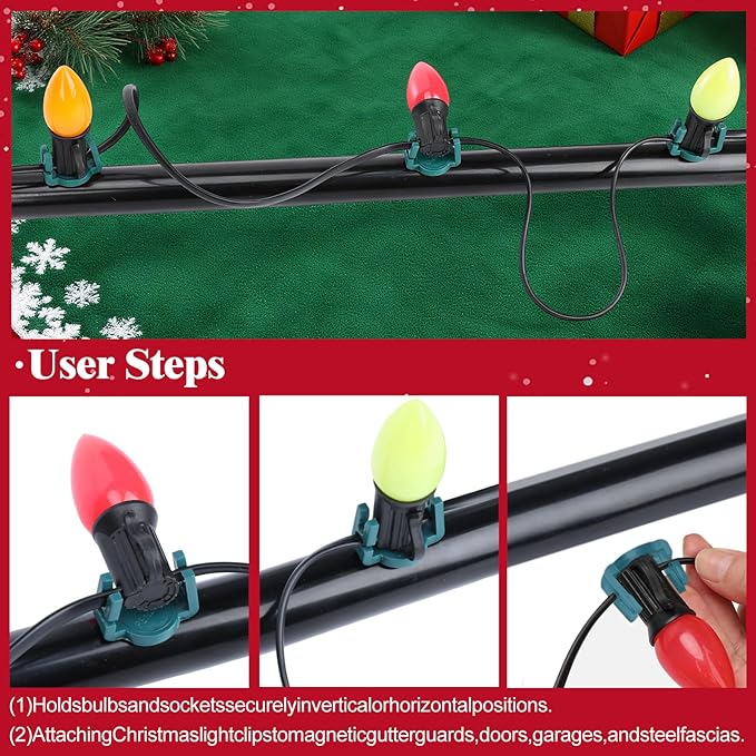 240PCS Extra Strong Magnetic Christmas Light Clips for C9 Socket, Transparent Round Christmas Light Hooks for Outside Decor, Fence, Steel Gutters and Roofs Outdoor Patio Lighting, Green