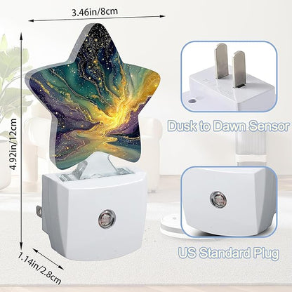 Purple Gold Marble Night Light,Colorful Abstract Plug-in Star Night Lights with Dusk-to-Dawn Sensor for Bedroom,Bathroom,Living Room Sleep Friendly Lamp for Women Girls Boys Gift,0.5W