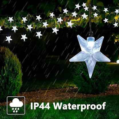 Solar Star Lights Outdoor - 50 LED Solar Powered Lights Outdoor Waterproof, 30.68ft Solar Star for Outside, White Twinkle Fairy String for Garden Fence Yard Decorations, 8 Modes