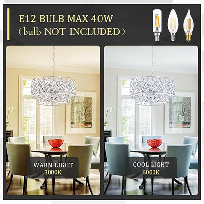 20'' Modern 6-Light Chrome Crystal Pendant Chandelier, Luxury Round Semi Flush Mount Ceiling Light for Living Room, Dining Room, Kitchen, Foyer, Bedroom