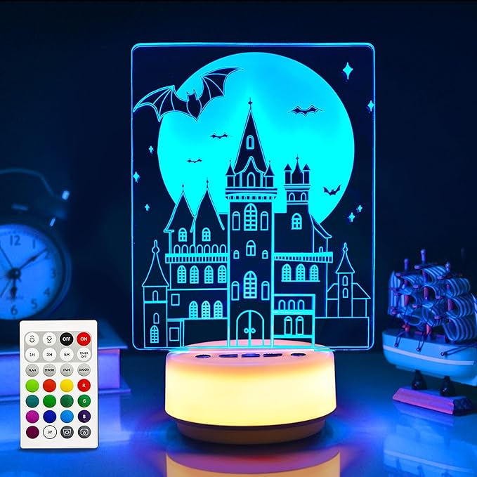 New Moon Castle Night Light Enchanted Castle Illusion Light Girl Room Decoration, 14 Colors with timed dimming and Remote Control, Creative Gifts for Boys, Girls and Women