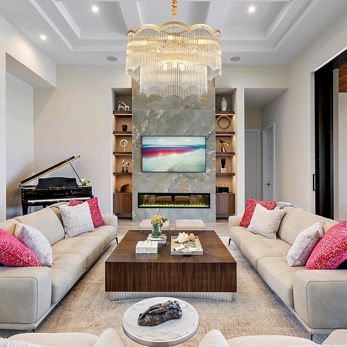 22.83" Gold Clear Glass Crystal Chandelier 8-Light Modern Crystal Pendant Ceiling Light Fixture 2-Tier Luxury Glass Chandeliers,for Dining Room Kitchen Island Living Room Bedroom