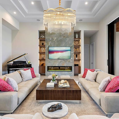 22.83" Gold Clear Glass Crystal Chandelier 8-Light Modern Crystal Pendant Ceiling Light Fixture 2-Tier Luxury Glass Chandeliers,for Dining Room Kitchen Island Living Room Bedroom