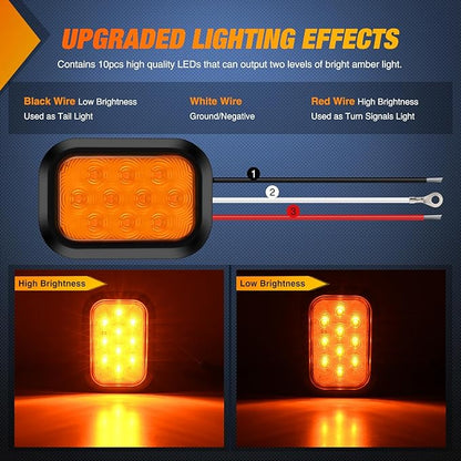 Nilight 5” X 3” Rectangular Trailer Tail Light 2 PCS Amber 10 LED Turn Signal Lights IP67 Waterproof w/Flush Mount Grommets Plugs for 12V Truck ATV UTV Bus RV Camper
