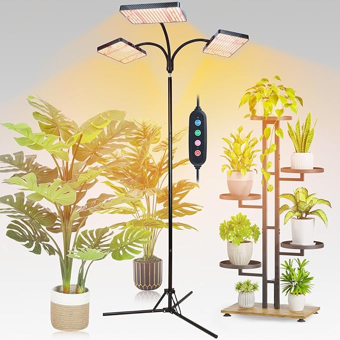 FECiDA 2026 3Head Grow Lights with Upgraded Stand, Big Coverage Grow Lights for Indoor Large Plants, Bonsai Tree, 4/8/12/16/20 Hr Timer, 75 Watt Power Draw, NO Need Adapter, 24"-76" Height Adjustable