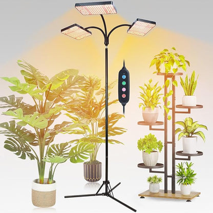 FECiDA 2026 3Head Grow Lights with Upgraded Stand, Big Coverage Grow Lights for Indoor Large Plants, Bonsai Tree, 4/8/12/16/20 Hr Timer, 75 Watt Power Draw, NO Need Adapter, 24"-76" Height Adjustable
