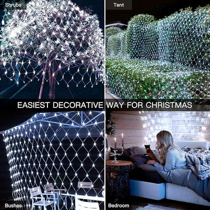 Ollny Net Lights Outdoor Mesh Lights IP67 Waterproof, 210LED 10x7ft Cool White Christmas Net Lights, Connectable Remote 8 Modes Tree Light for Bushes Shrubs Lawn Indoor Decorations