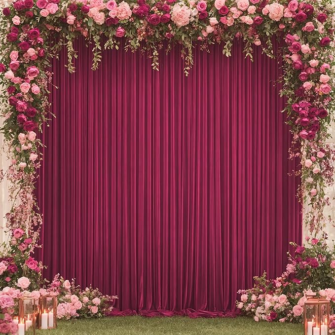 10x10ft Burgundy Backdrop Curtain for Wedding Parties Wrinkle Free Fabric Maroon Drapes Backdrop Decoration for Baby Shower Birthday Photography Decoration 2 Panels, 5ft x 10ft