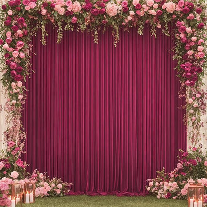 10x10ft Burgundy Backdrop Curtain for Wedding Parties Wrinkle Free Fabric Maroon Drapes Backdrop Decoration for Baby Shower Birthday Photography Decoration 2 Panels, 5ft x 10ft